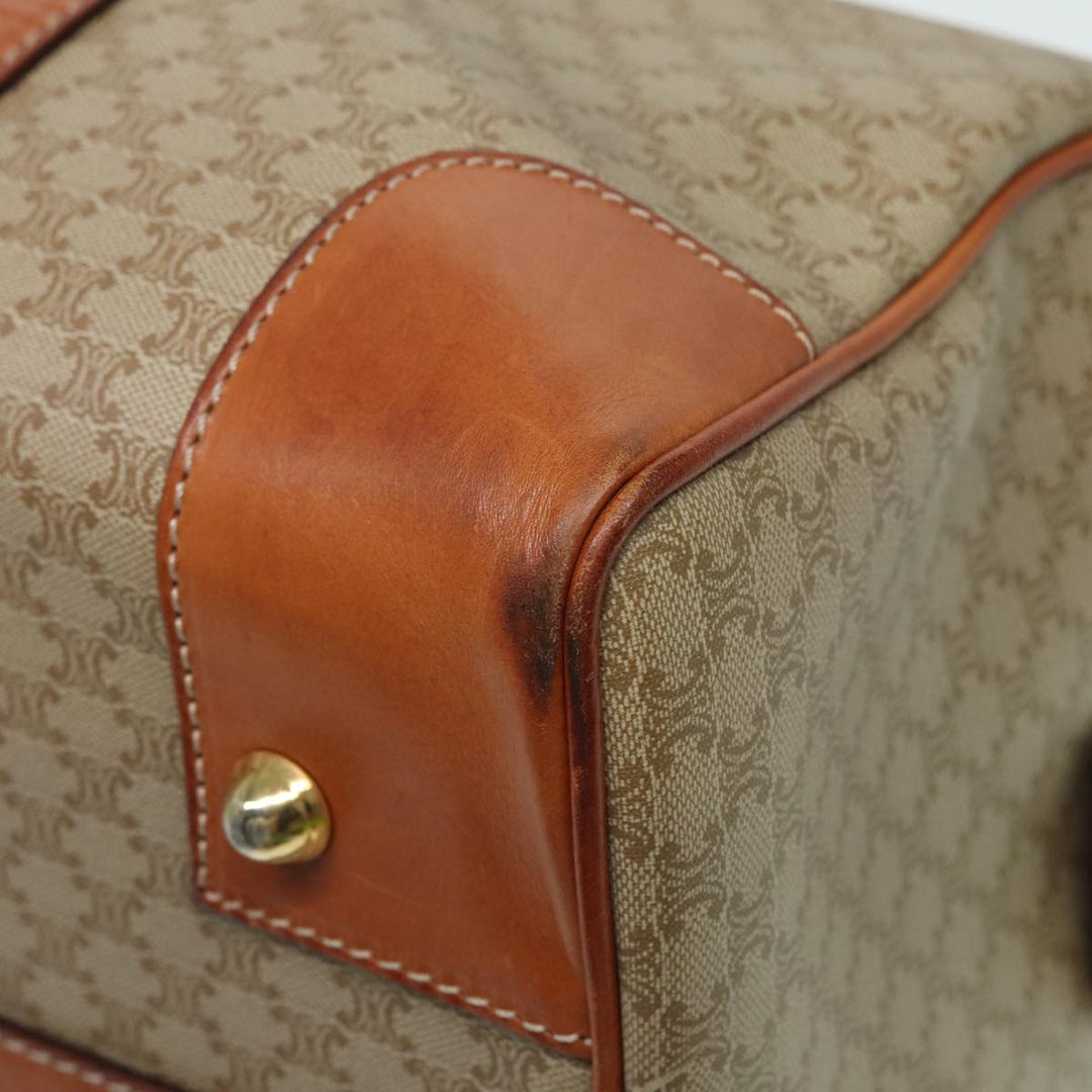 Celine Macadam Canvas Boston Bag PVC Leather Beige Auth 80957