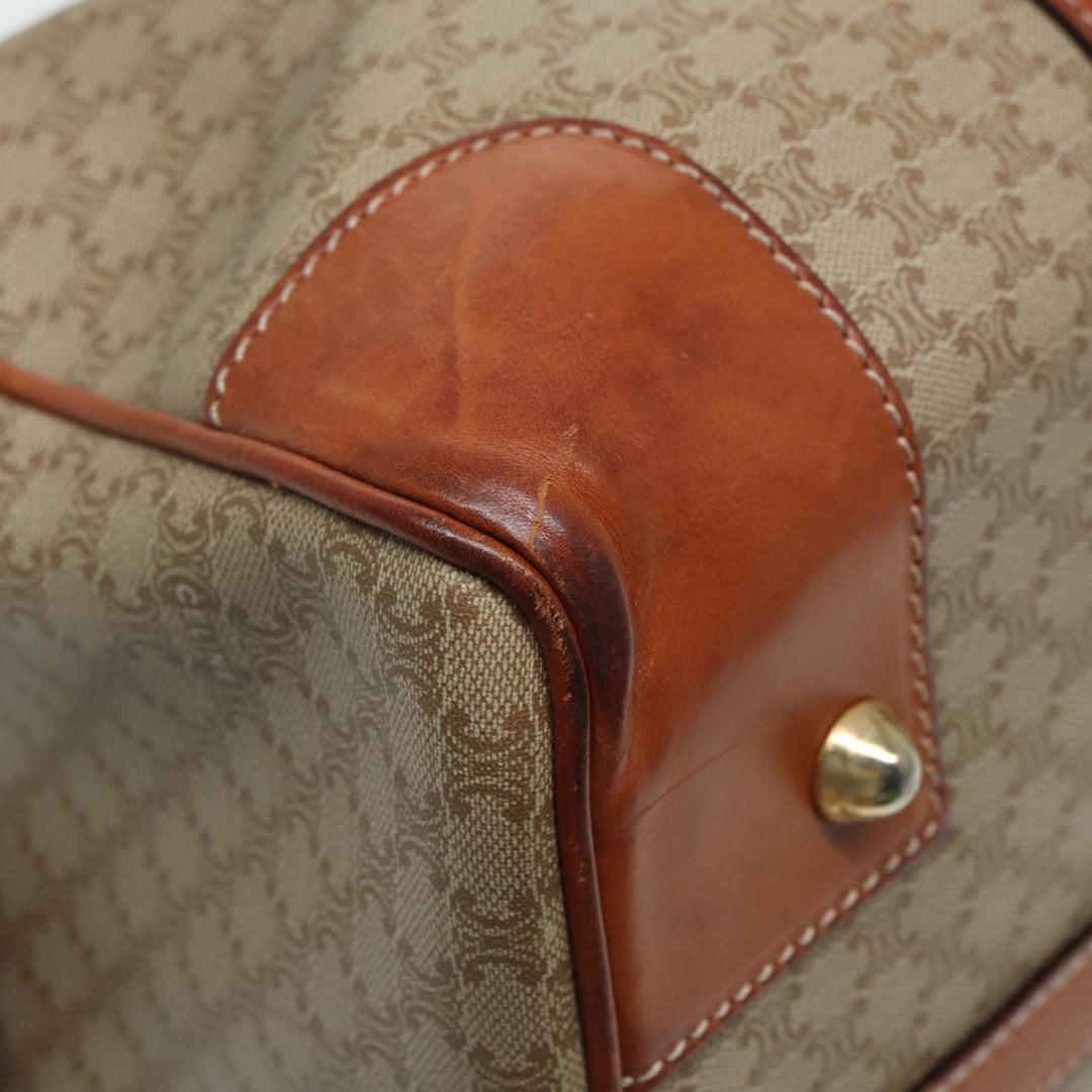 Celine Macadam Canvas Boston Bag PVC Leather Beige Auth 80957