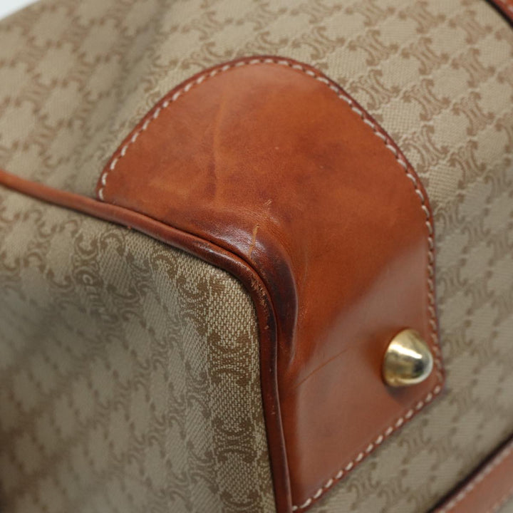 Celine Macadam Canvas Boston Bag PVC Leather Beige Auth 80957