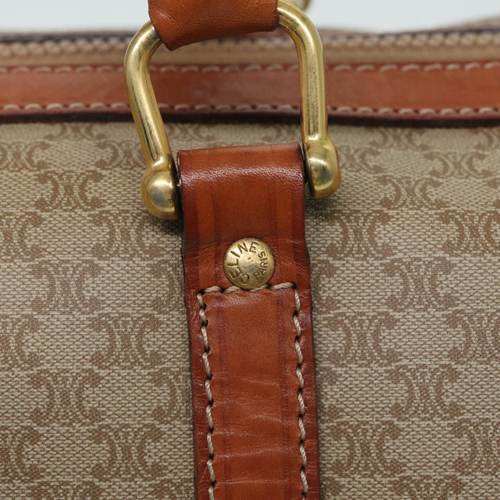 Celine Macadam Canvas Boston Bag PVC Leather Beige Auth 80957