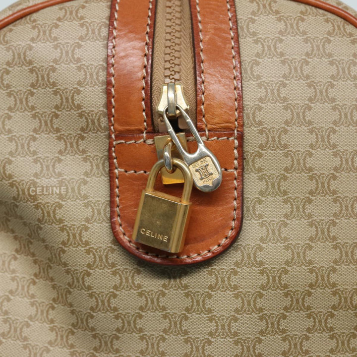 Celine Macadam Canvas Boston Bag PVC Leather Beige Auth 80957