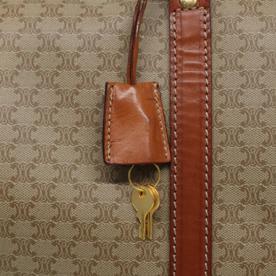 Celine Macadam Canvas Boston Bag PVC Leather Beige Auth 80957