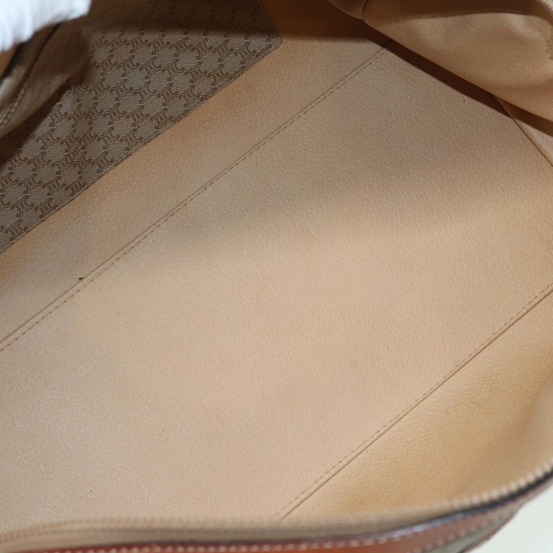 Celine Macadam Canvas Boston Bag PVC Leather Beige Auth 80957