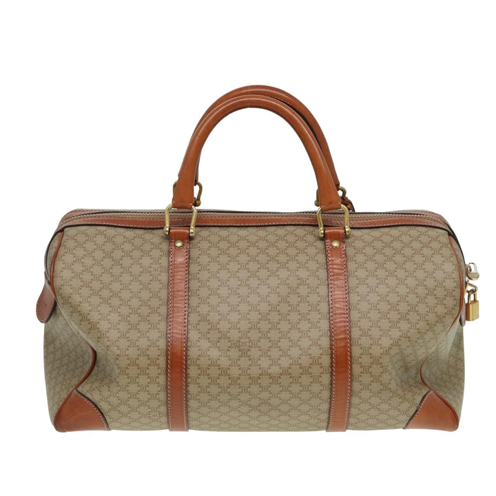 Celine Macadam Canvas Boston Bag PVC Leather Beige Auth 80957