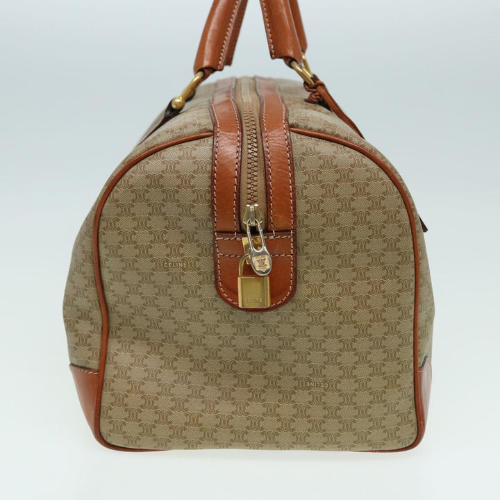 Celine Macadam Canvas Boston Bag PVC Leather Beige Auth 80957