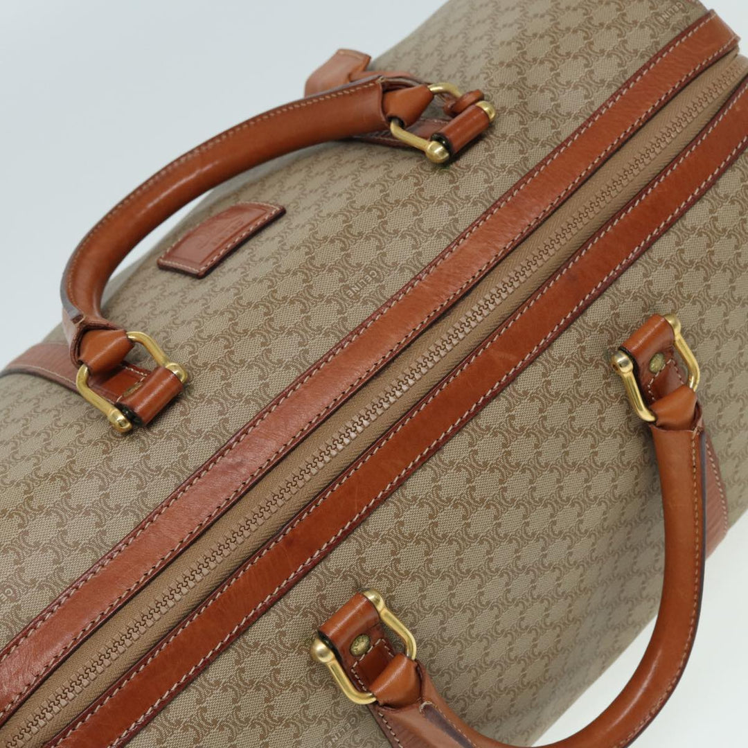 Celine Macadam Canvas Boston Bag PVC Leather Beige Auth 80957