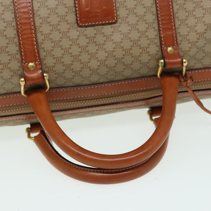 Celine Macadam Canvas Boston Bag PVC Leather Beige Auth 80957