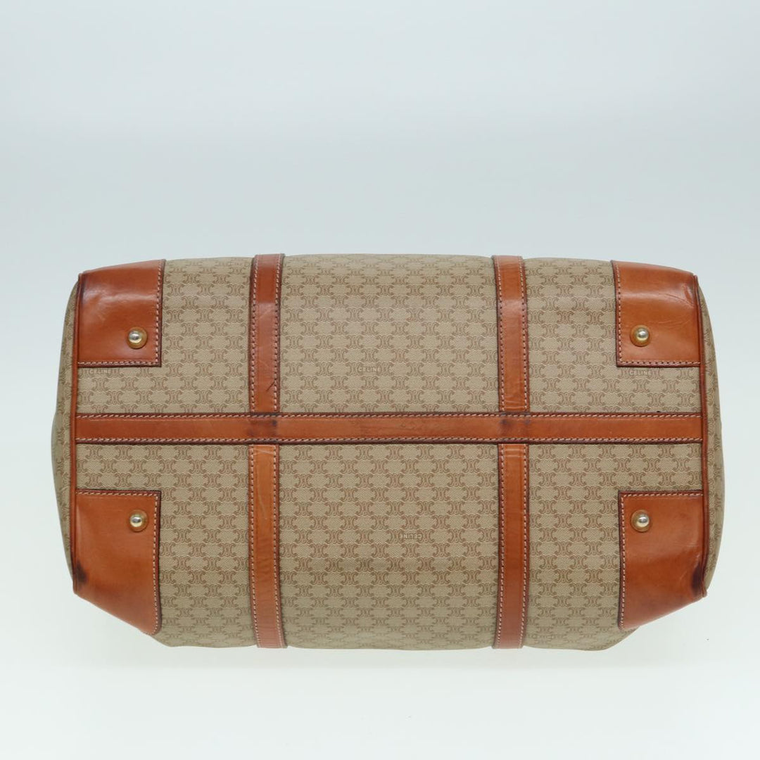 Celine Macadam Canvas Boston Bag PVC Leather Beige Auth 80957