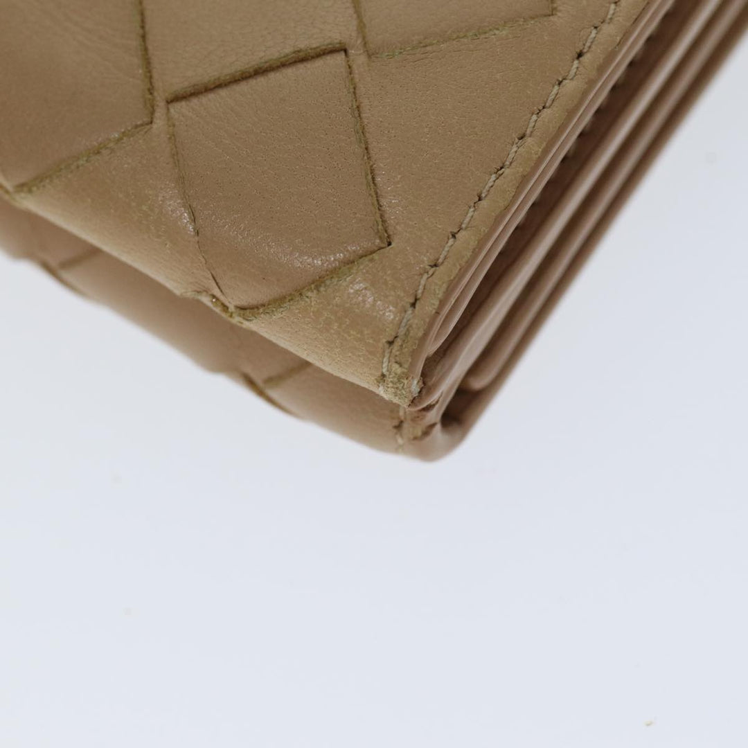 Bottega veneta INTRECCIATO Compact Wallet Leather Beige Auth 80983