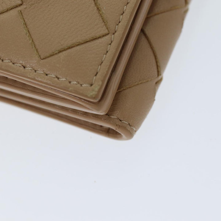 Bottega veneta INTRECCIATO Compact Wallet Leather Beige Auth 80983