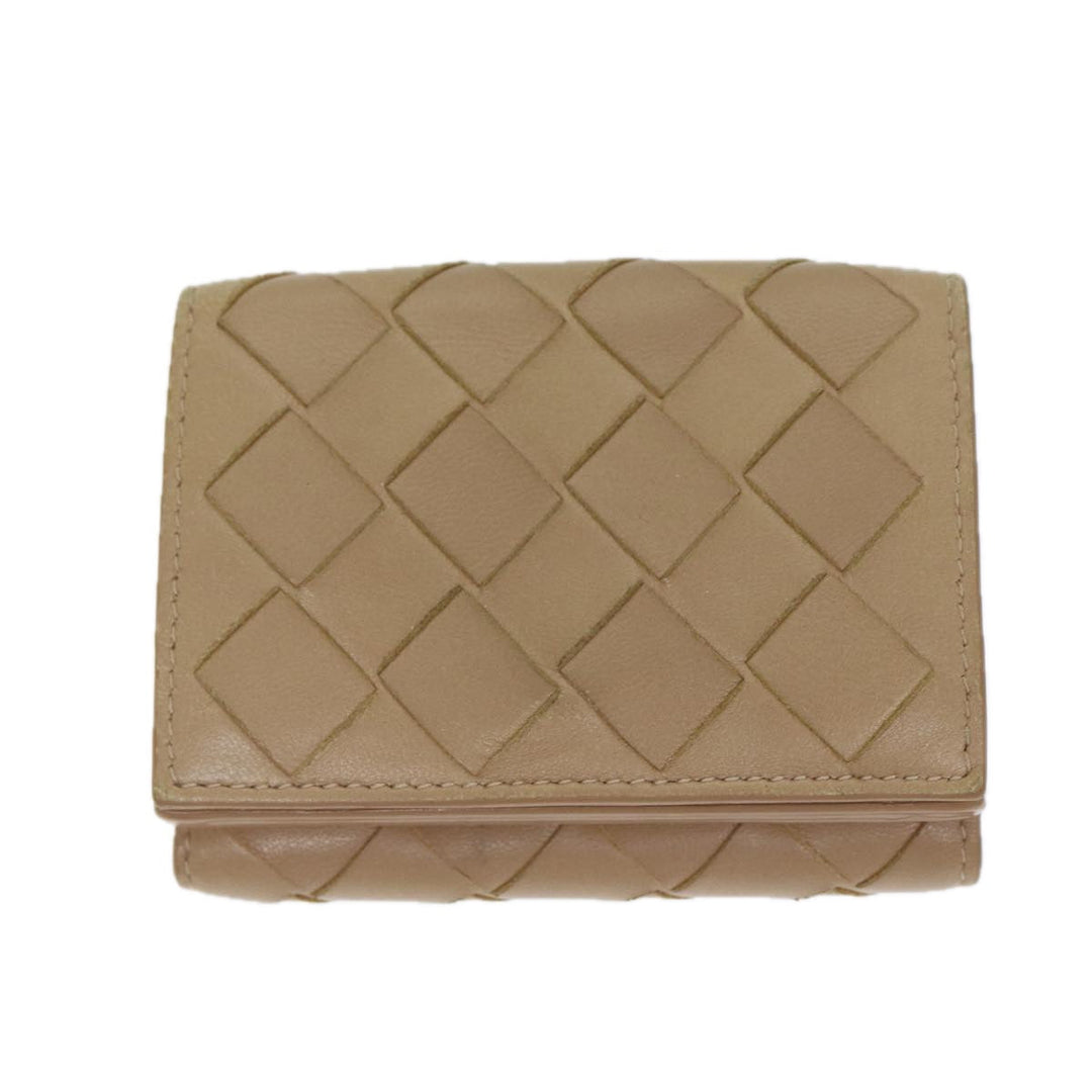 Bottega veneta INTRECCIATO Compact Wallet Leather Beige Auth 80983
