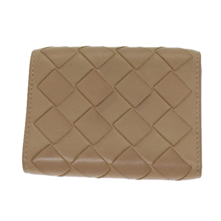 Bottega veneta INTRECCIATO Compact Wallet Leather Beige Auth 80983