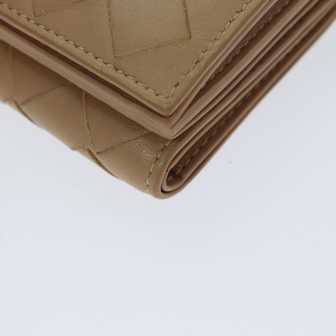 Bottega veneta INTRECCIATO Compact Wallet Leather Beige Auth 80983