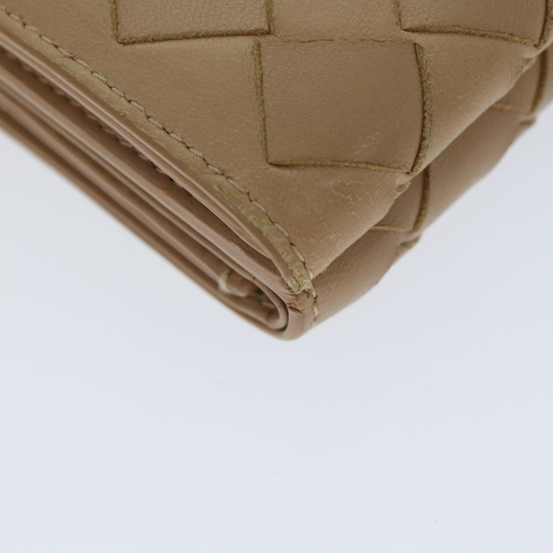 Bottega veneta INTRECCIATO Compact Wallet Leather Beige Auth 80983