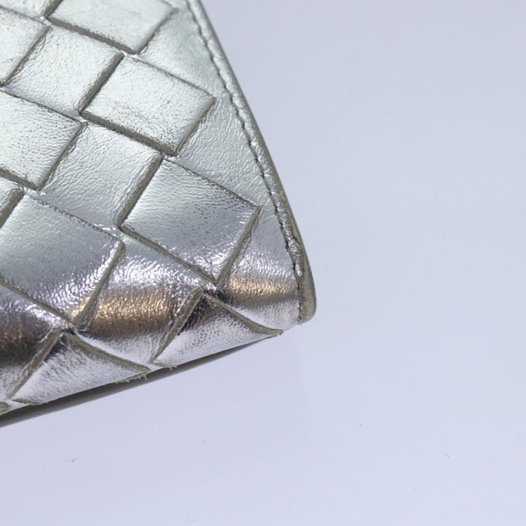 Bottega veneta INTRECCIATO Long Wallet Leather Silver tone Auth 80984
