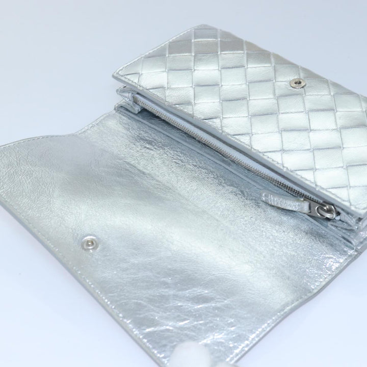 Bottega veneta INTRECCIATO Long Wallet Leather Silver tone Auth 80984