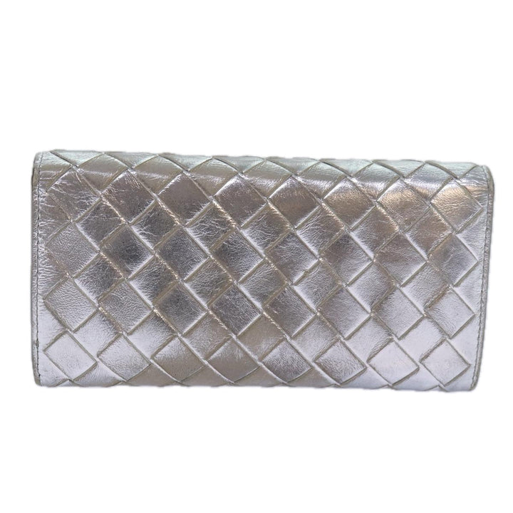 Bottega veneta INTRECCIATO Long Wallet Leather Silver tone Auth 80984