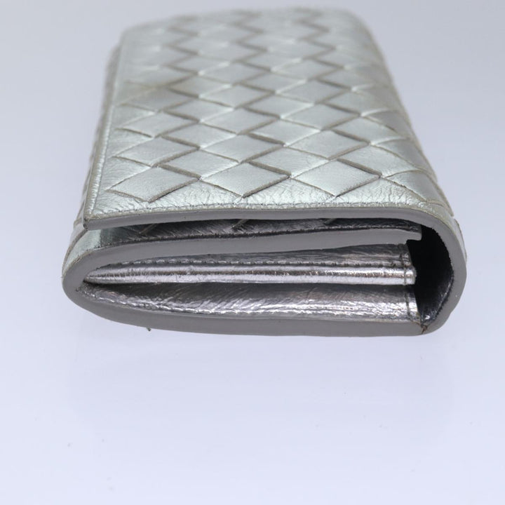 Bottega veneta INTRECCIATO Long Wallet Leather Silver tone Auth 80984