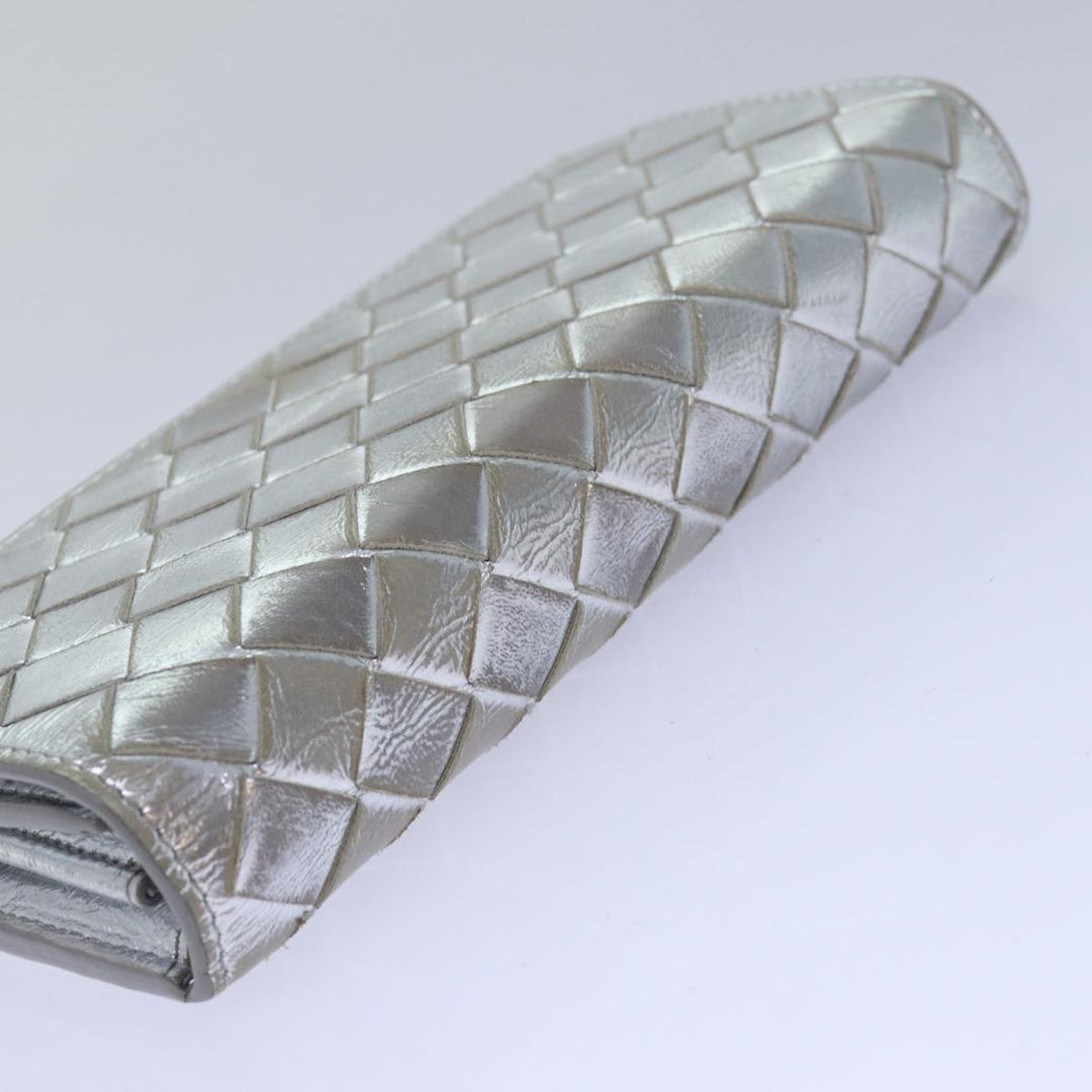 Bottega veneta INTRECCIATO Long Wallet Leather Silver tone Auth 80984