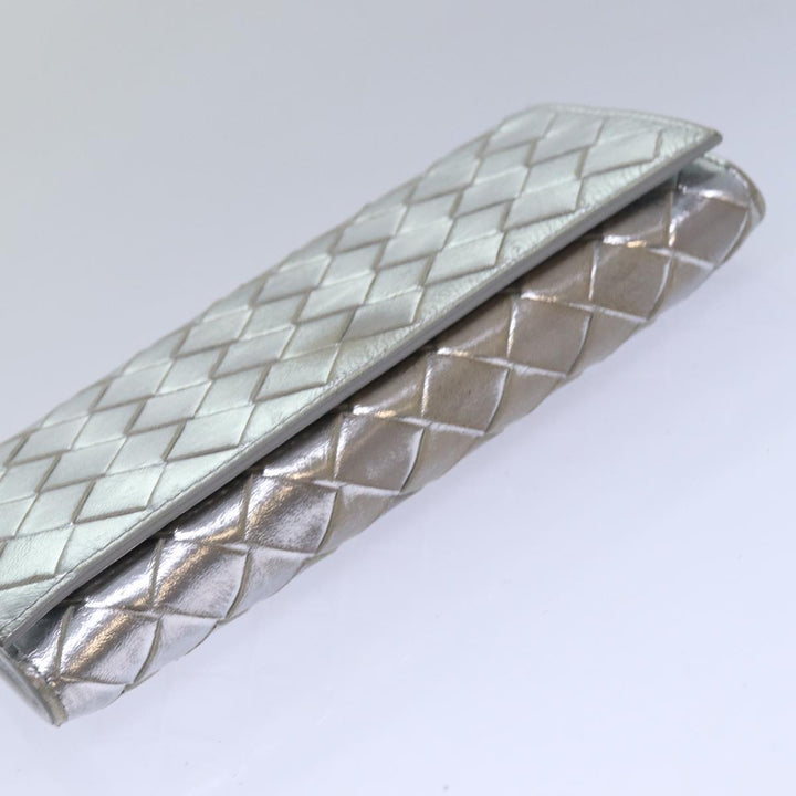 Bottega veneta INTRECCIATO Long Wallet Leather Silver tone Auth 80984