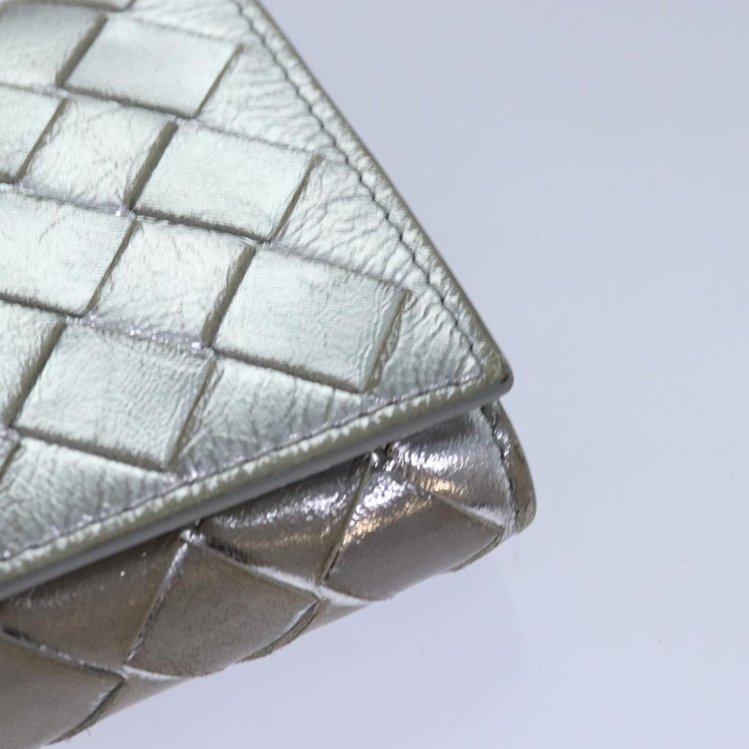 Bottega veneta INTRECCIATO Long Wallet Leather Silver tone Auth 80984