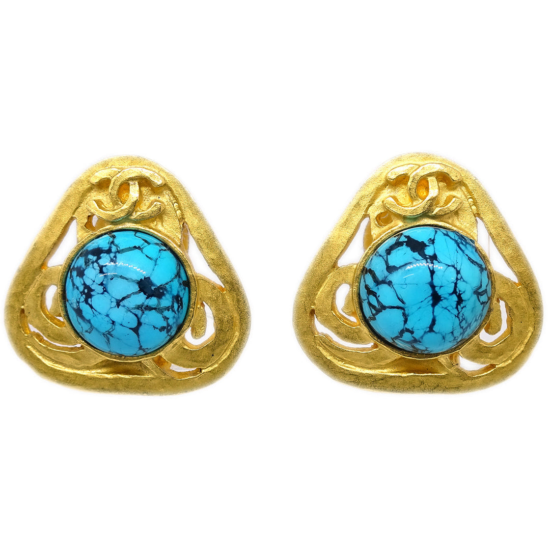 Top Quality Chanel 1995 Gold & Blue Marble 'CC' Earrings