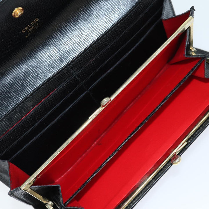 Celine Long Wallet Leather Black Auth 81009