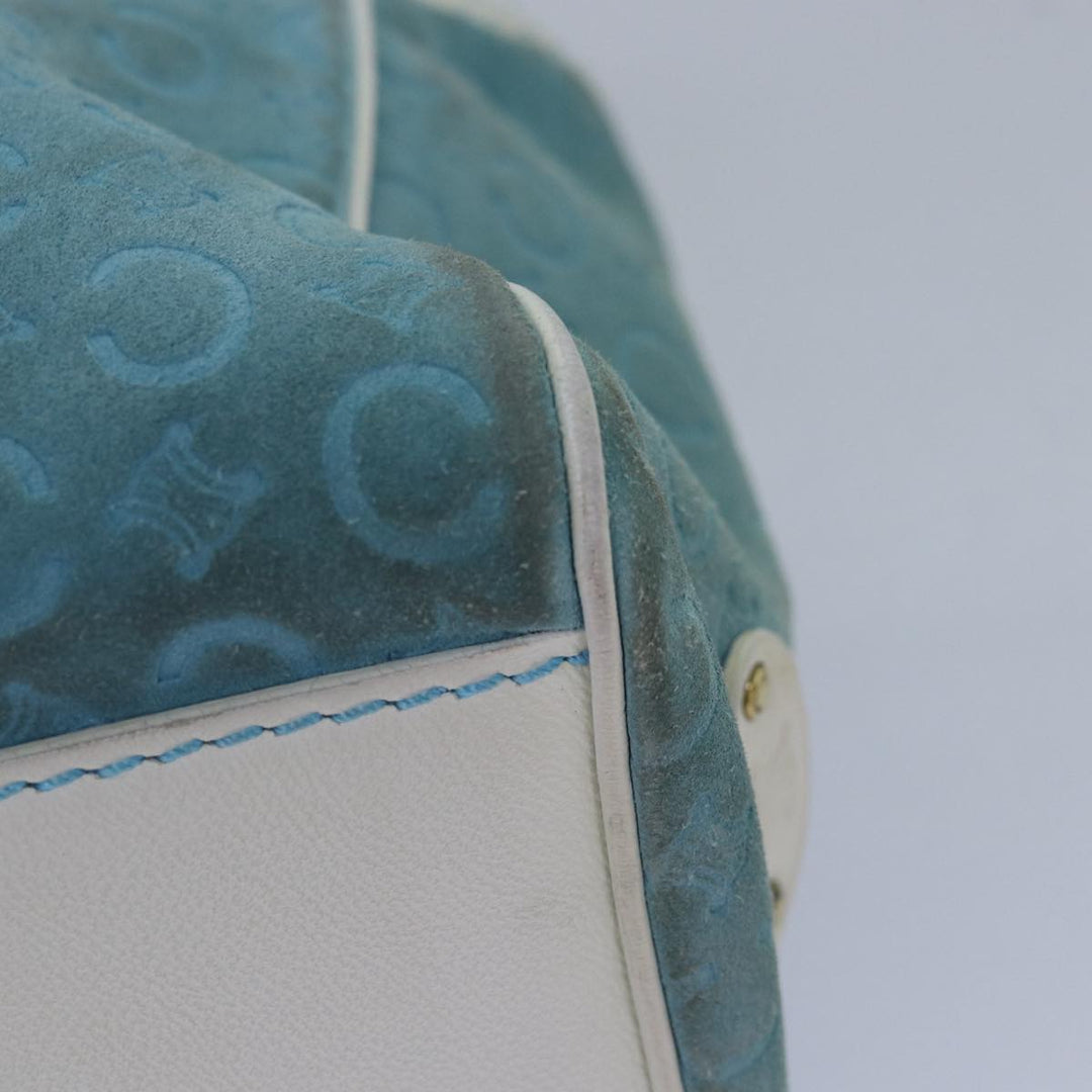 Celine C Macadam Canvas Hand Bag Suede Light Blue Auth 81050