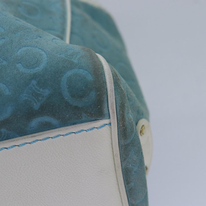 Celine C Macadam Canvas Hand Bag Suede Light Blue Auth 81050