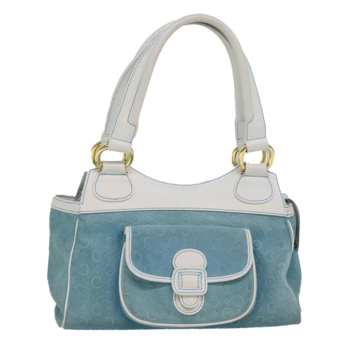Celine C Macadam Canvas Hand Bag Suede Light Blue Auth 81050