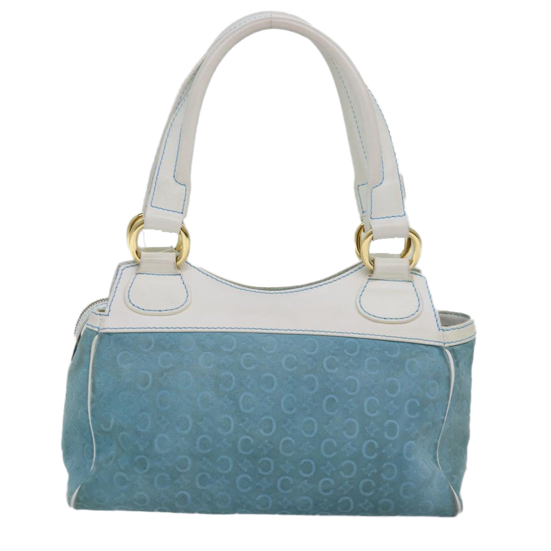Celine C Macadam Canvas Hand Bag Suede Light Blue Auth 81050