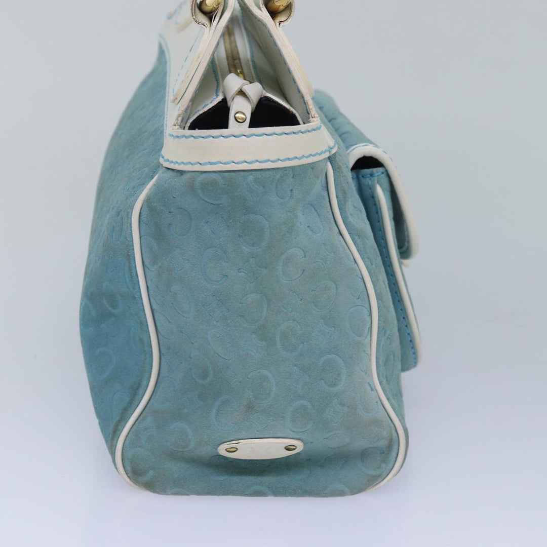 Celine C Macadam Canvas Hand Bag Suede Light Blue Auth 81050