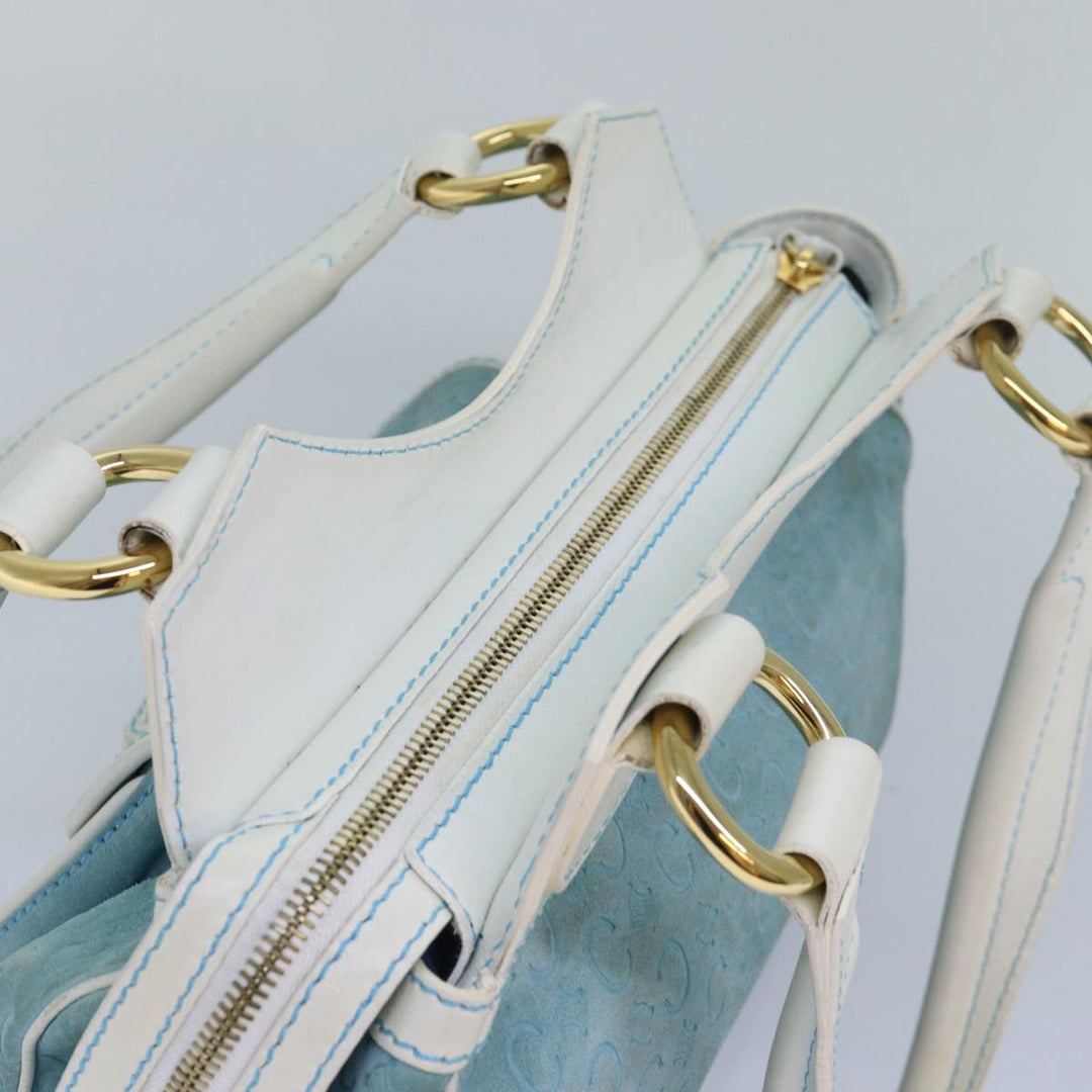 Celine C Macadam Canvas Hand Bag Suede Light Blue Auth 81050