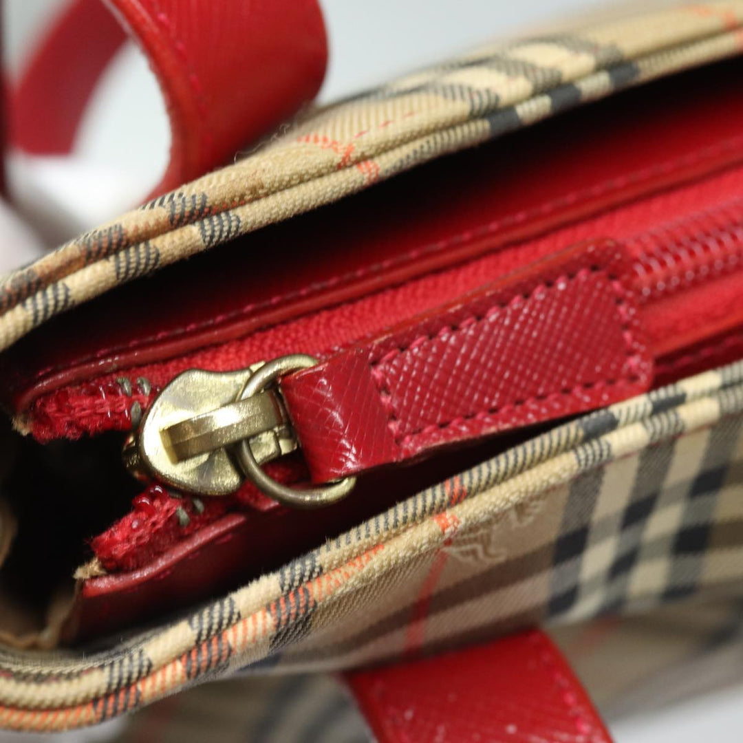 Burberry Nova Check Tote Bag Canvas Beige Red Auth 81053