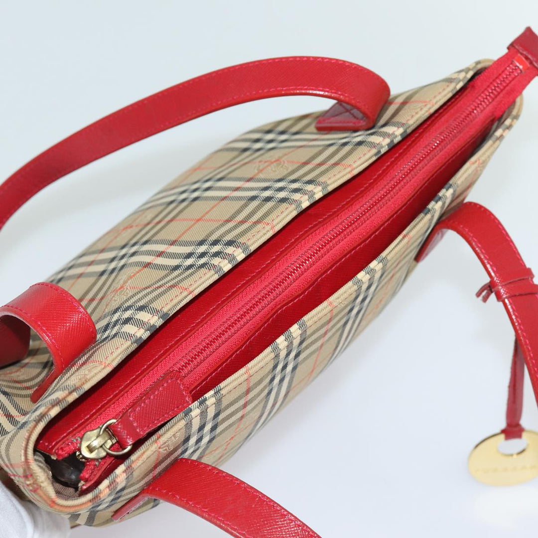 Burberry Nova Check Tote Bag Canvas Beige Red Auth 81053