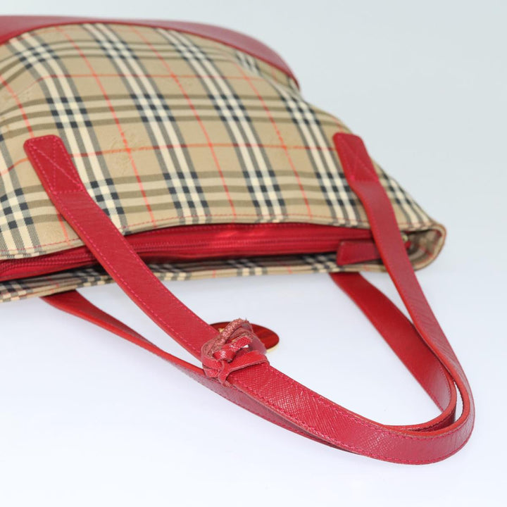 Burberry Nova Check Tote Bag Canvas Beige Red Auth 81053