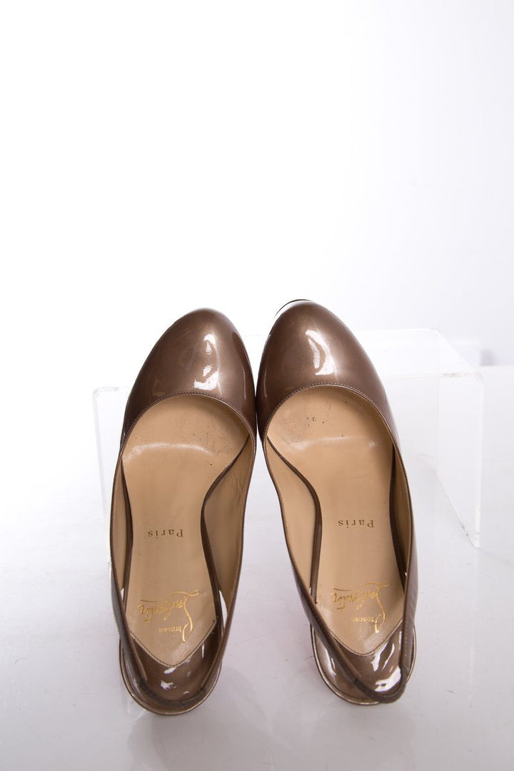 Christian Louboutin Bronze Patent Leather Slingback Heels SZ 38