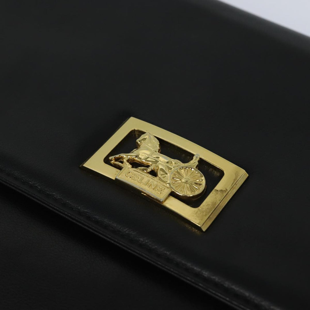 Celine Clutch Bag Leather Black Auth 81129