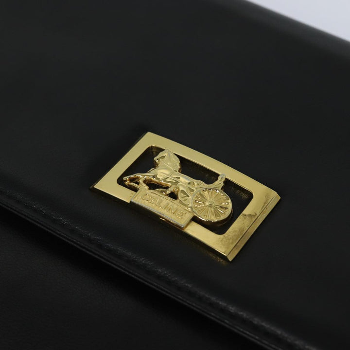 Celine Clutch Bag Leather Black Auth 81129