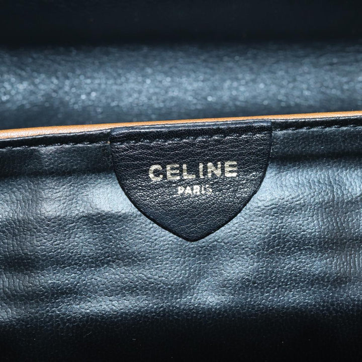 Celine Clutch Bag Leather Black Auth 81129
