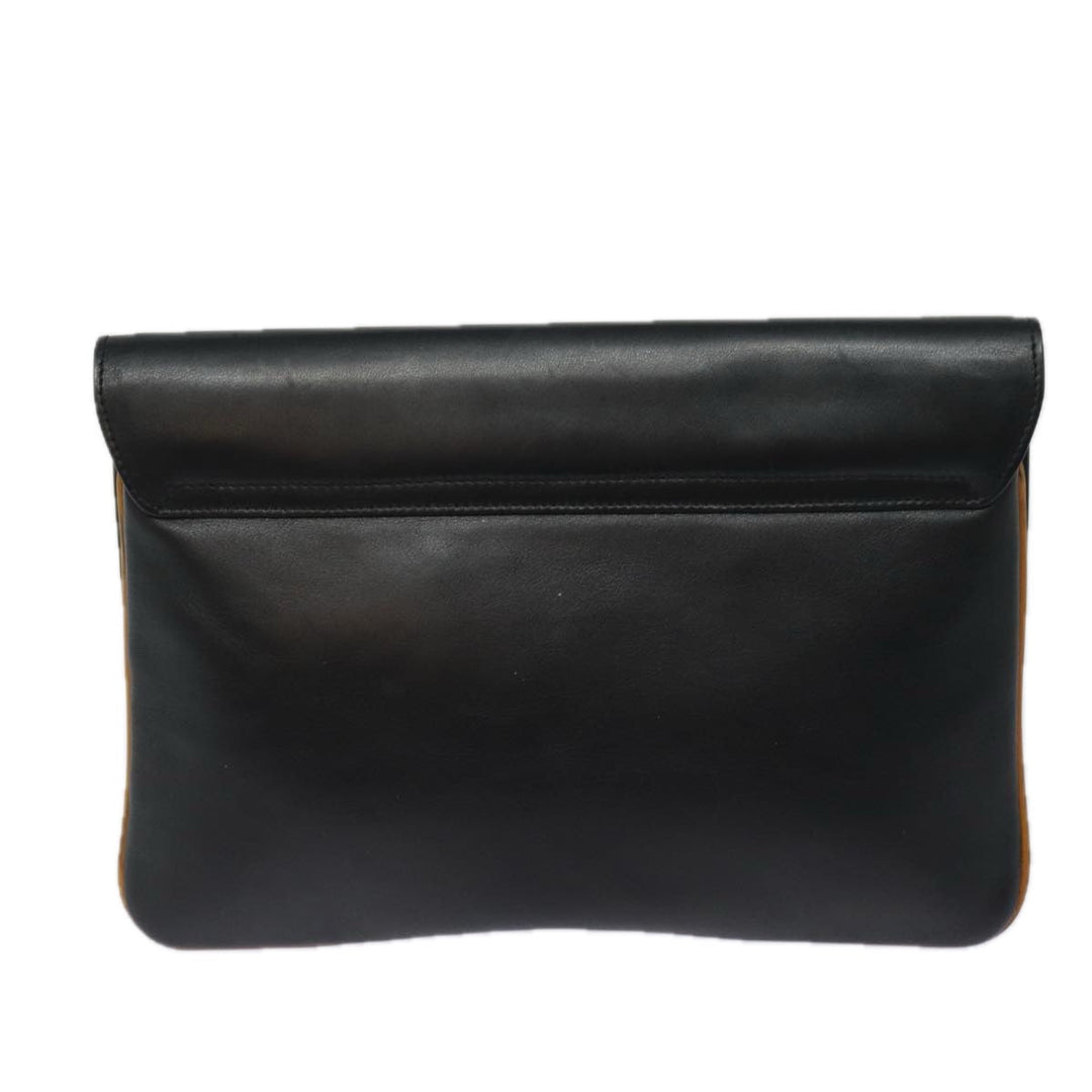 Celine Clutch Bag Leather Black Auth 81129