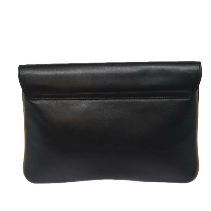 Celine Clutch Bag Leather Black Auth 81129