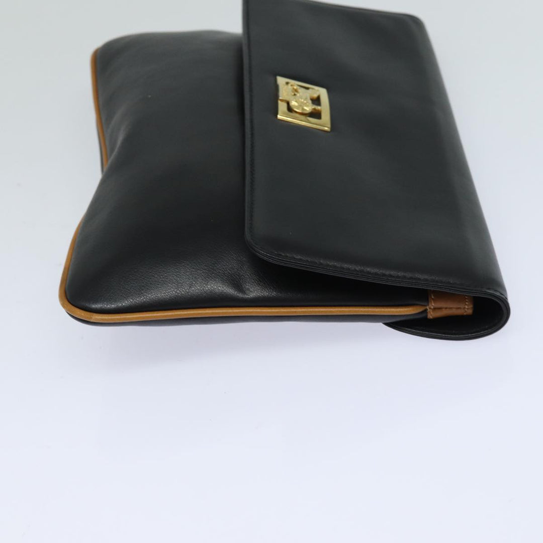 Celine Clutch Bag Leather Black Auth 81129