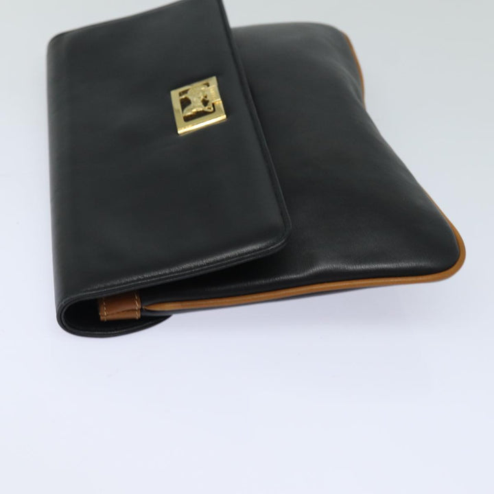 Celine Clutch Bag Leather Black Auth 81129