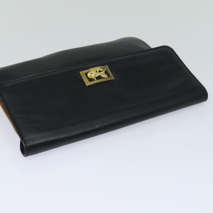 Celine Clutch Bag Leather Black Auth 81129