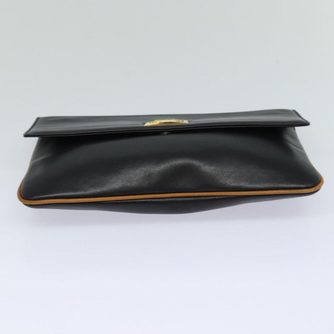 Celine Clutch Bag Leather Black Auth 81129
