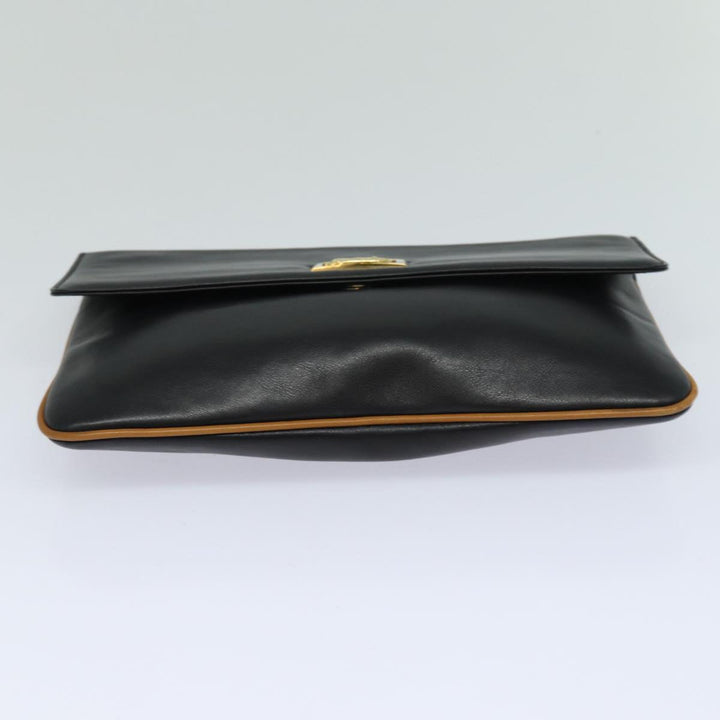 Celine Clutch Bag Leather Black Auth 81129
