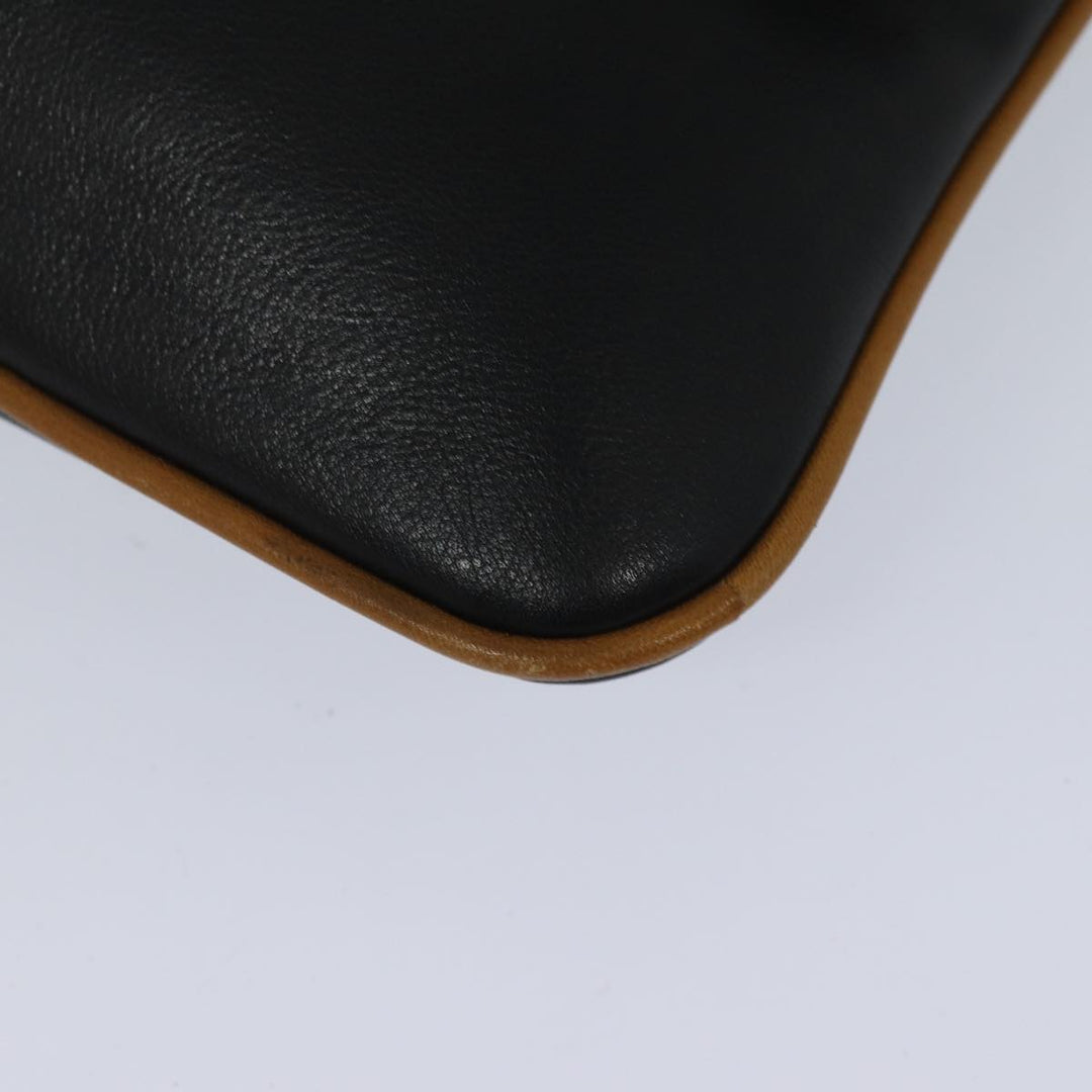 Celine Clutch Bag Leather Black Auth 81129