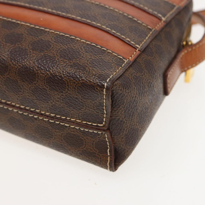 Celine Macadam Canvas Shoulder Bag PVC Leather Brown Auth 81150