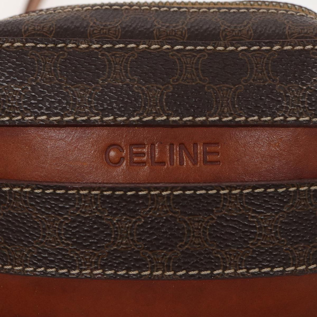 Celine Macadam Canvas Shoulder Bag PVC Leather Brown Auth 81150